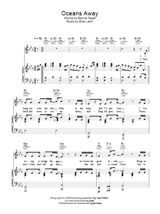 Oceans Away (Piano, Vocal & Guitar Chords) von Elton John