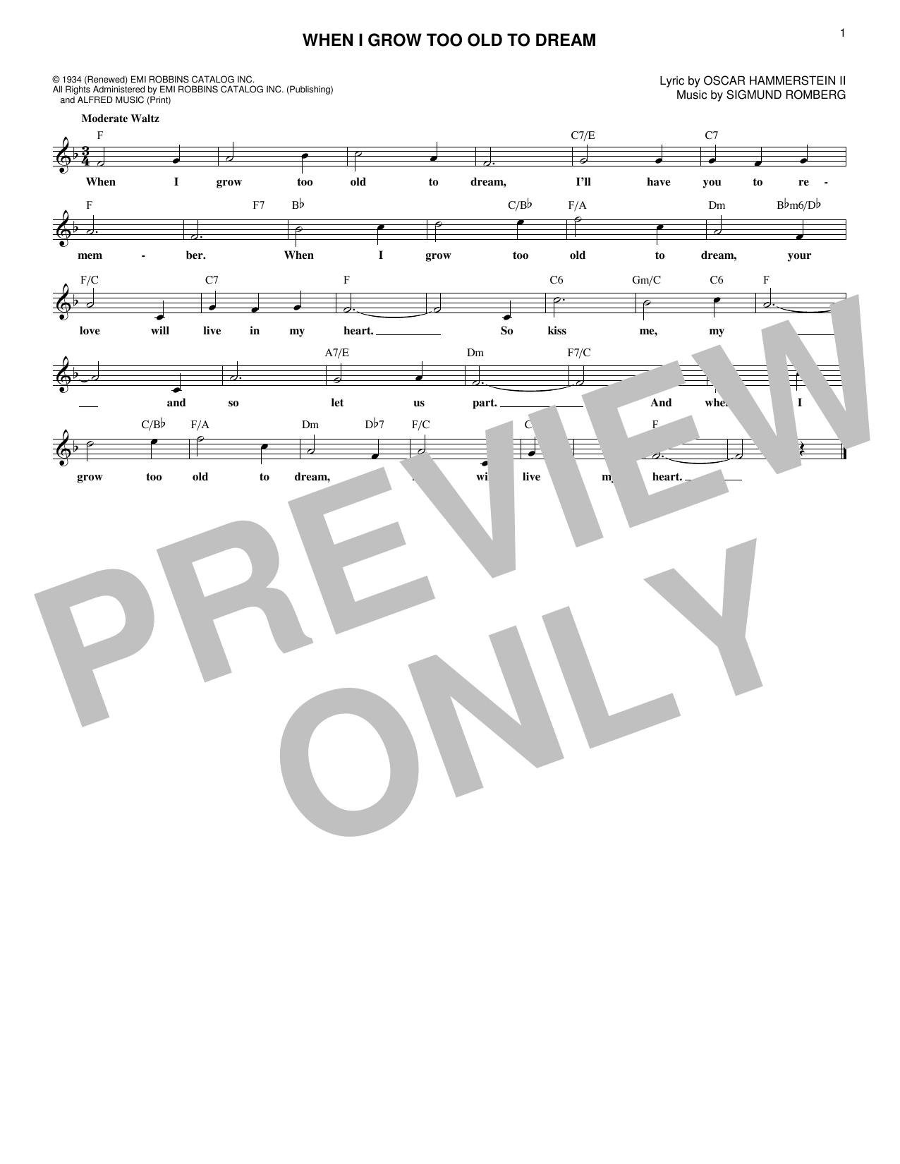 When I Grow Too Old To Dream (Lead Sheet / Fake Book) von Oscar Hammerstein II