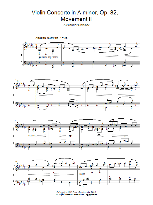 Violin Concerto In A Minor Op. 82, 2nd Movement 'Andante Sostenuto' (Piano Solo) von Alexander Glazunov