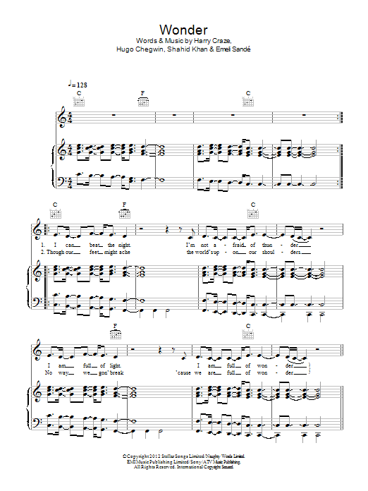 Wonder (Piano, Vocal & Guitar Chords) von Naughty Boy Featuring Emeli Sande