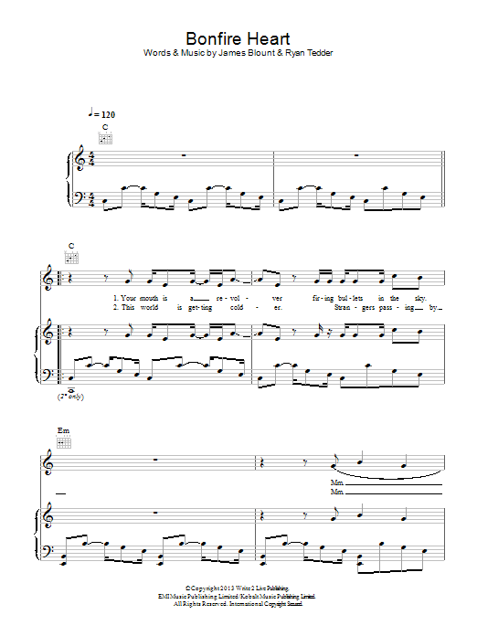 Bonfire Heart (Piano, Vocal & Guitar Chords) von James Blunt