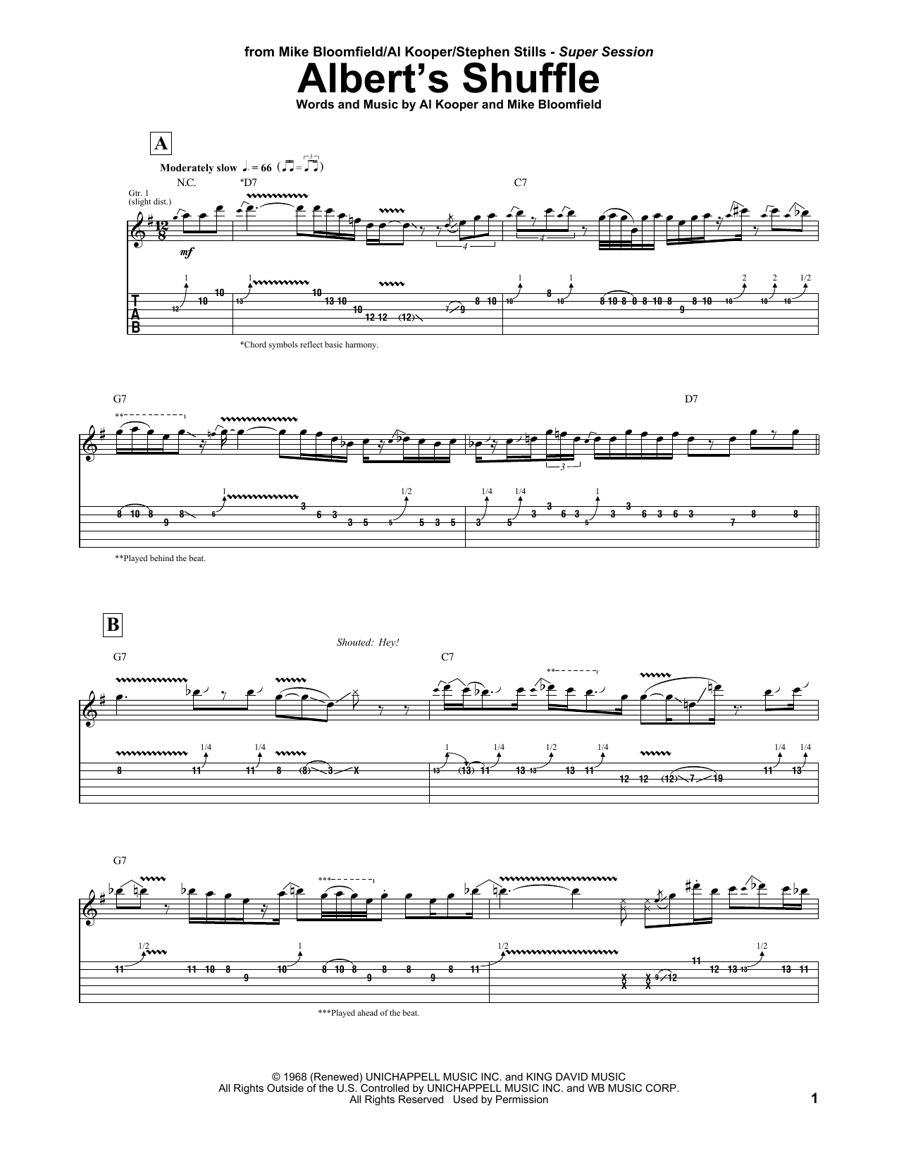 Albert's Shuffle (Guitar Tab) von Al Kooper & Mike Bloomfield