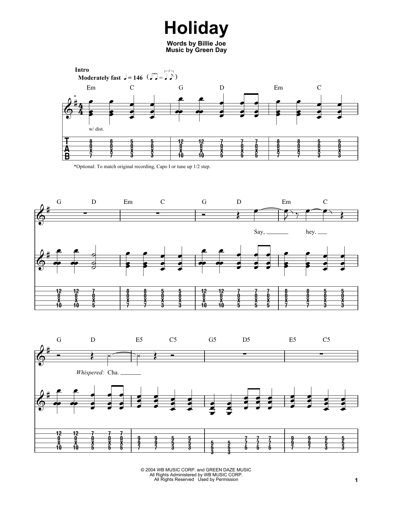 Holiday (Easy Guitar Tab) von Green Day