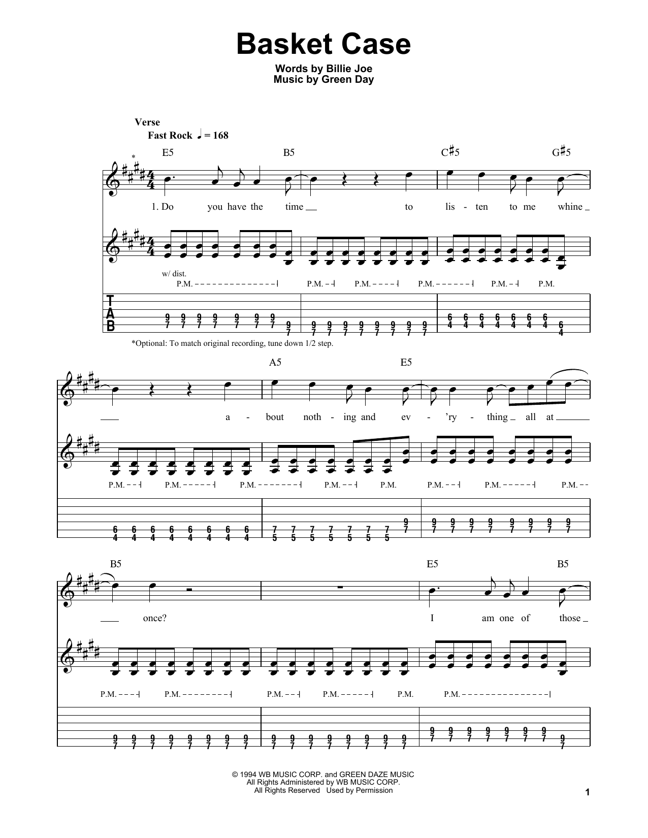 Basket Case (Easy Guitar Tab) von Green Day