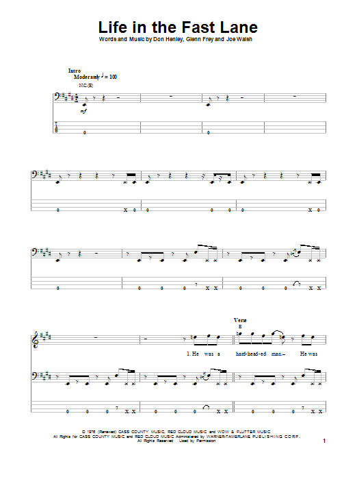 Life In The Fast Lane (Bass Guitar Tab) von Eagles