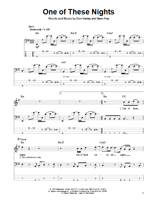 One Of These Nights (Bass Guitar Tab) von Eagles