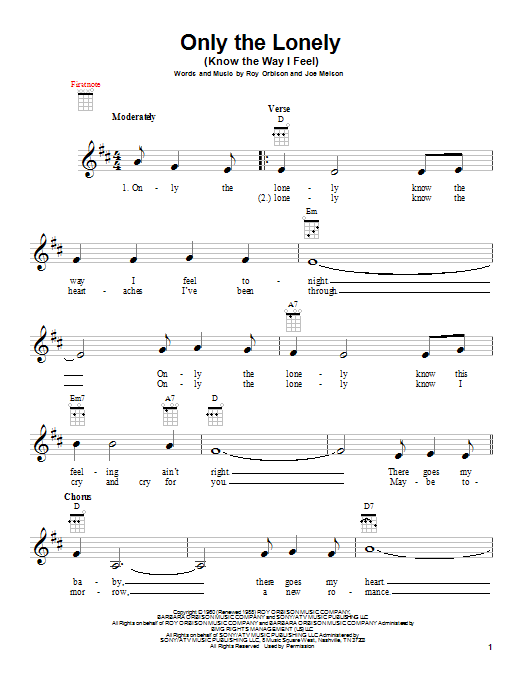 Only The Lonely (Know The Way I Feel) (Ukulele) von Roy Orbison