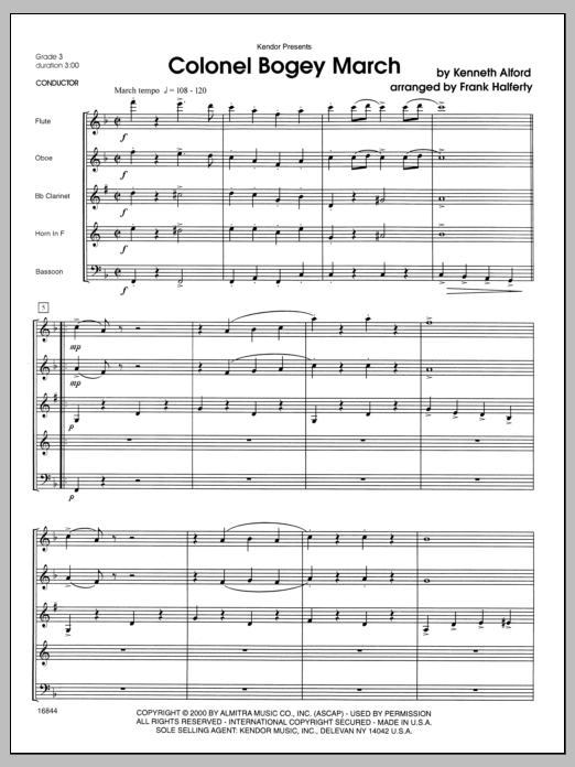 Colonel Bogey March - Full Score (Woodwind Ensemble) von Halferty