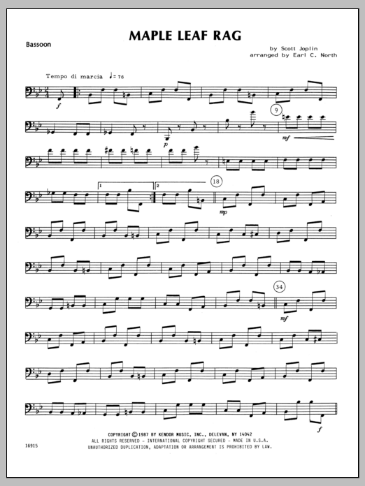 Maple Leaf Rag - Bassoon (Woodwind Ensemble) von North