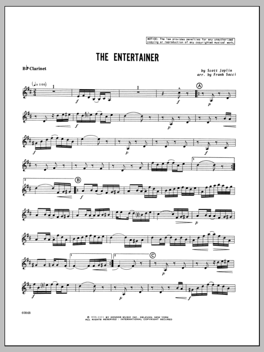 Entertainer, The - Bb Clarinet (Woodwind Ensemble) von Sacci
