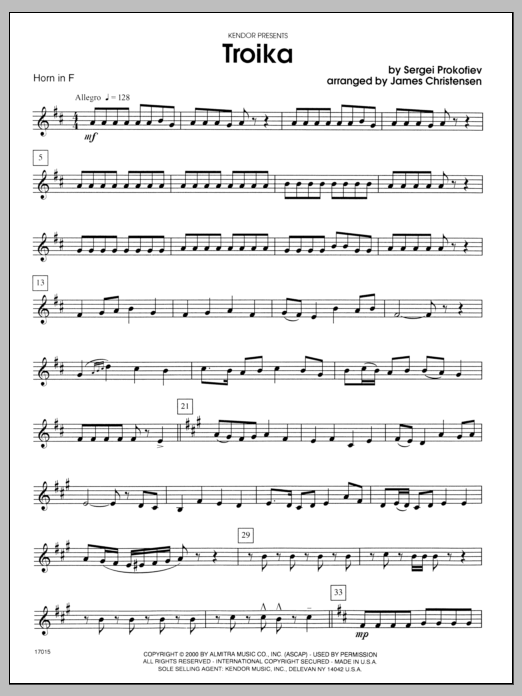 Troika - Horn in F (Woodwind Ensemble) von Christensen