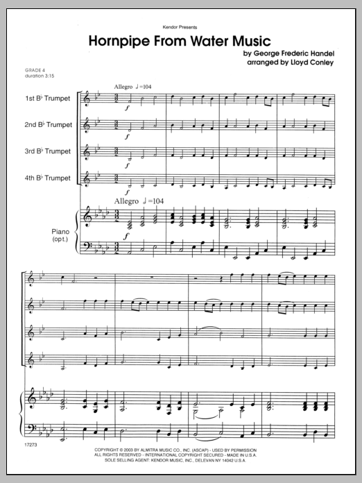 Hornpipe From Water Music - Full Score (Brass Ensemble) von Conley