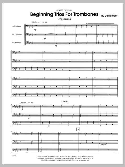 Beginning Trios For Trombones - Full Score (Brass Ensemble) von Uber