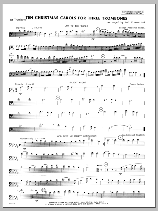 Ten Christmas Carols For 3 Trombones - 1st Trombone (Brass Ensemble) von Blumenthal