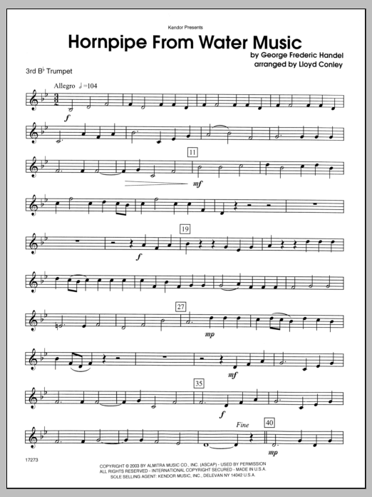 Hornpipe From Water Music - 3rd Bb Trumpet (Brass Ensemble) von Conley