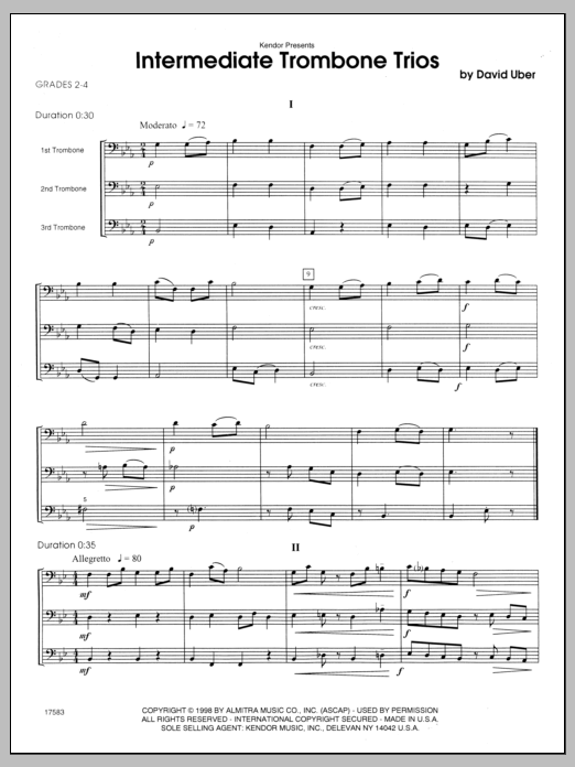 Intermediate Trombone Trios - Full Score (Brass Ensemble) von Uber