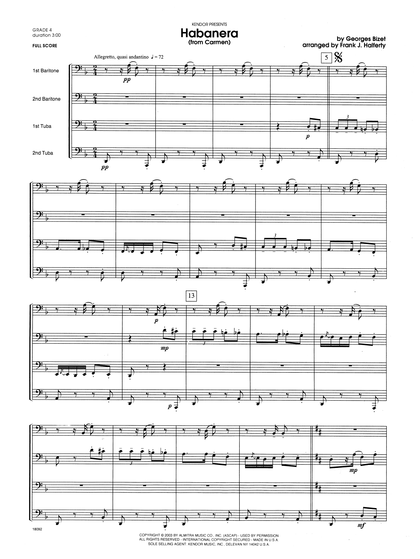 Habanera (from Carmen) - Full Score (Brass Ensemble) von Halferty