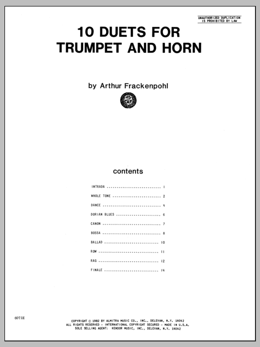 10 Duets For Trumpet And Horn (Brass Ensemble) von Arthur Frackenpohl