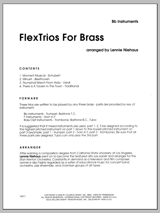 FlexTrios For Brass (Playable By Any Three Brass Instruments) - Trumpet/Baritone T.C. (Brass Ensemble) von Niehaus