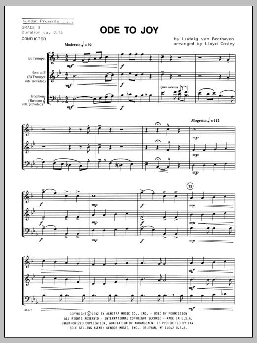 Ode To Joy - Full Score (Brass Ensemble) von Conley