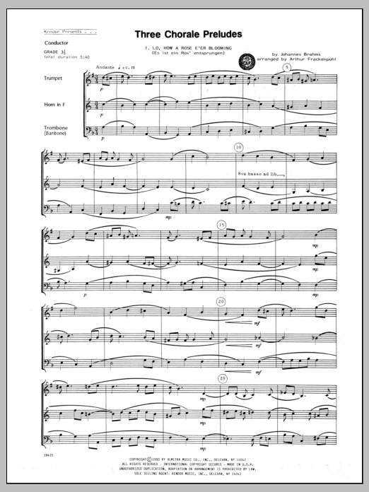 Three Chorale Preludes - Full Score (Brass Ensemble) von Arthur Frackenpohl