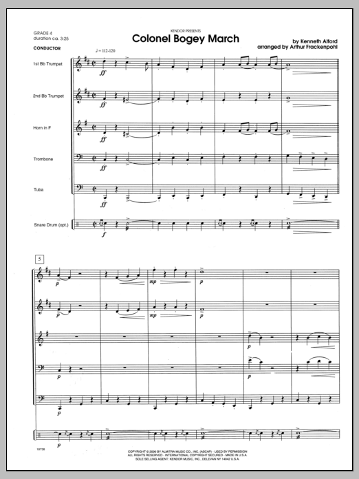 Colonel Bogey March - Full Score (Brass Ensemble) von Arthur Frackenpohl