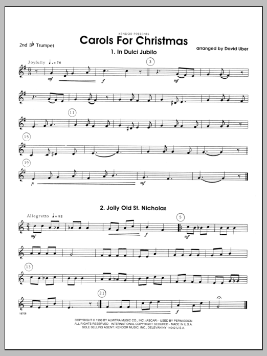 Carols for Christmas - 2nd Bb Trumpet (Brass Ensemble) von Uber