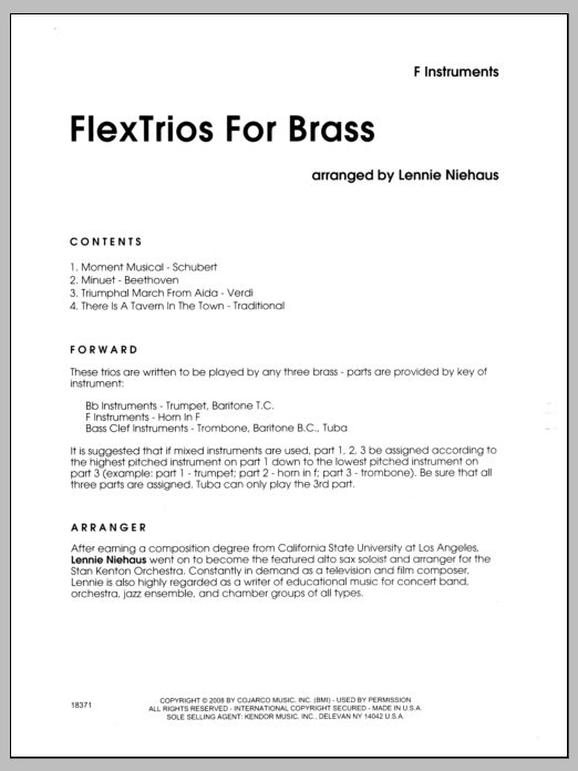 FlexTrios For Brass (Playable By Any Three Brass Instruments) - Horn in F (Brass Ensemble) von Niehaus