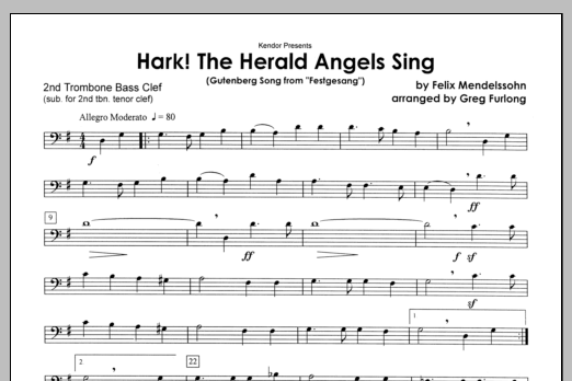 Hark! The Herald Angels Sing - 2nd Trombone (Brass Ensemble) von Furlong