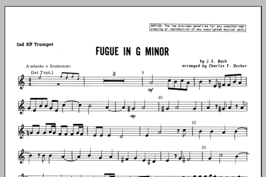 Fugue in G minor - 2nd Bb Trumpet (Brass Ensemble) von Decker