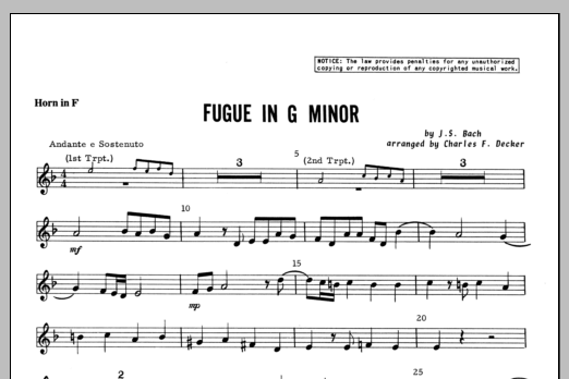 Fugue in G minor - Horn in F (Brass Ensemble) von Decker