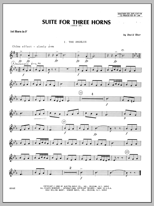Suite For Three Horns (Opus 28) - 1st Horn in F (Brass Ensemble) von Uber
