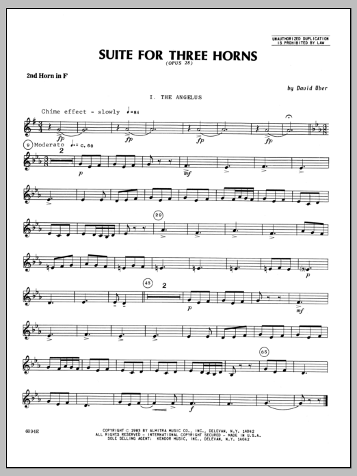 Suite For Three Horns (Opus 28) - 2nd Horn in F (Brass Ensemble) von Uber