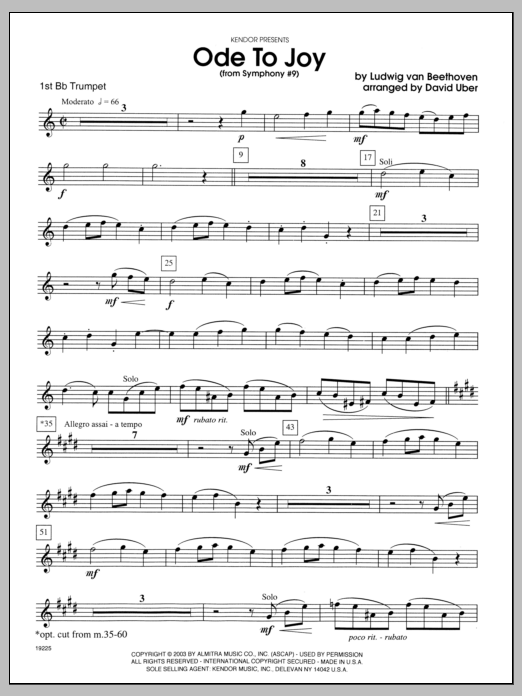 Ode To Joy (From Symphony #9) - 1st Bb Trumpet (Brass Ensemble) von Uber