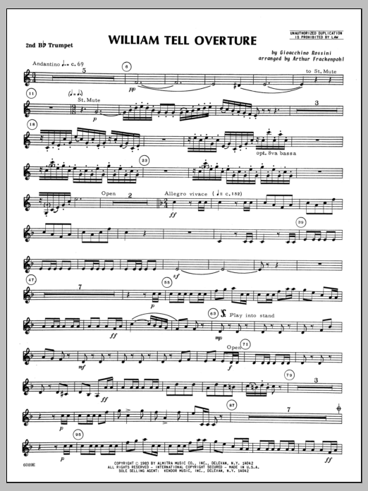 William Tell Overture - 2nd Bb Trumpet (Brass Ensemble) von Arthur Frackenpohl