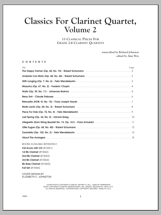 Classics For Clarinet Quartet, Volume 2 - 1st Bb Clarinet (Woodwind Ensemble) von JOHNSTON