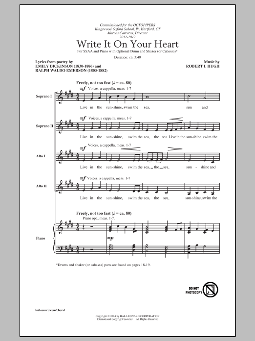 Write It On Your Heart (SSA Choir) von Robert I. Hugh