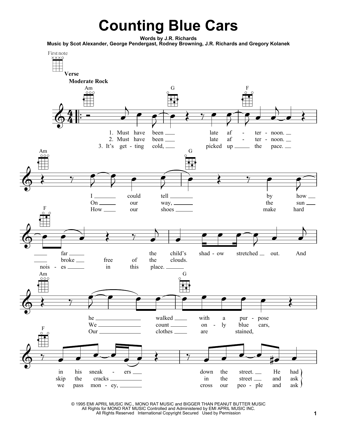 Counting Blue Cars (Ukulele) von Dishwalla