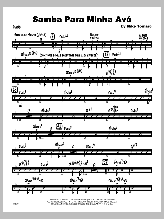 Samba Para Minha Avo - Piano (Jazz Ensemble) von Tomaro