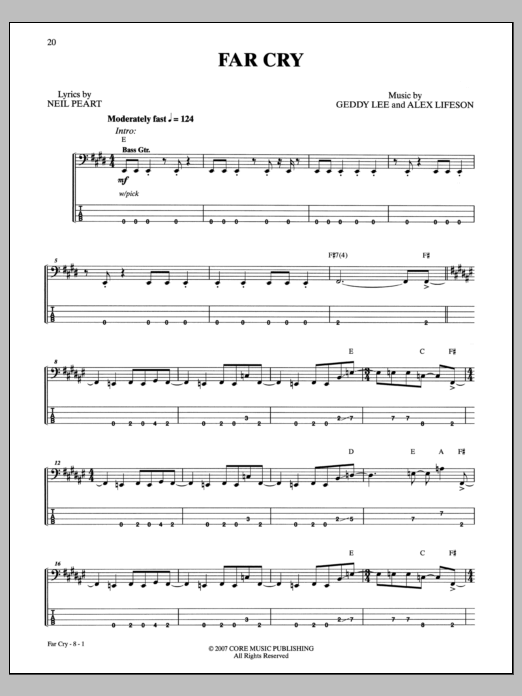 Far Cry (Bass Guitar Tab) von Rush