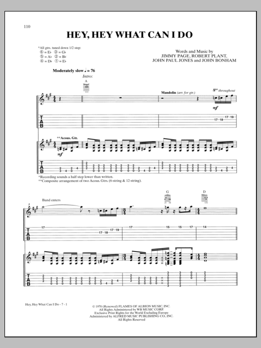 Hey Hey What Can I Do (Guitar Tab) von Led Zeppelin