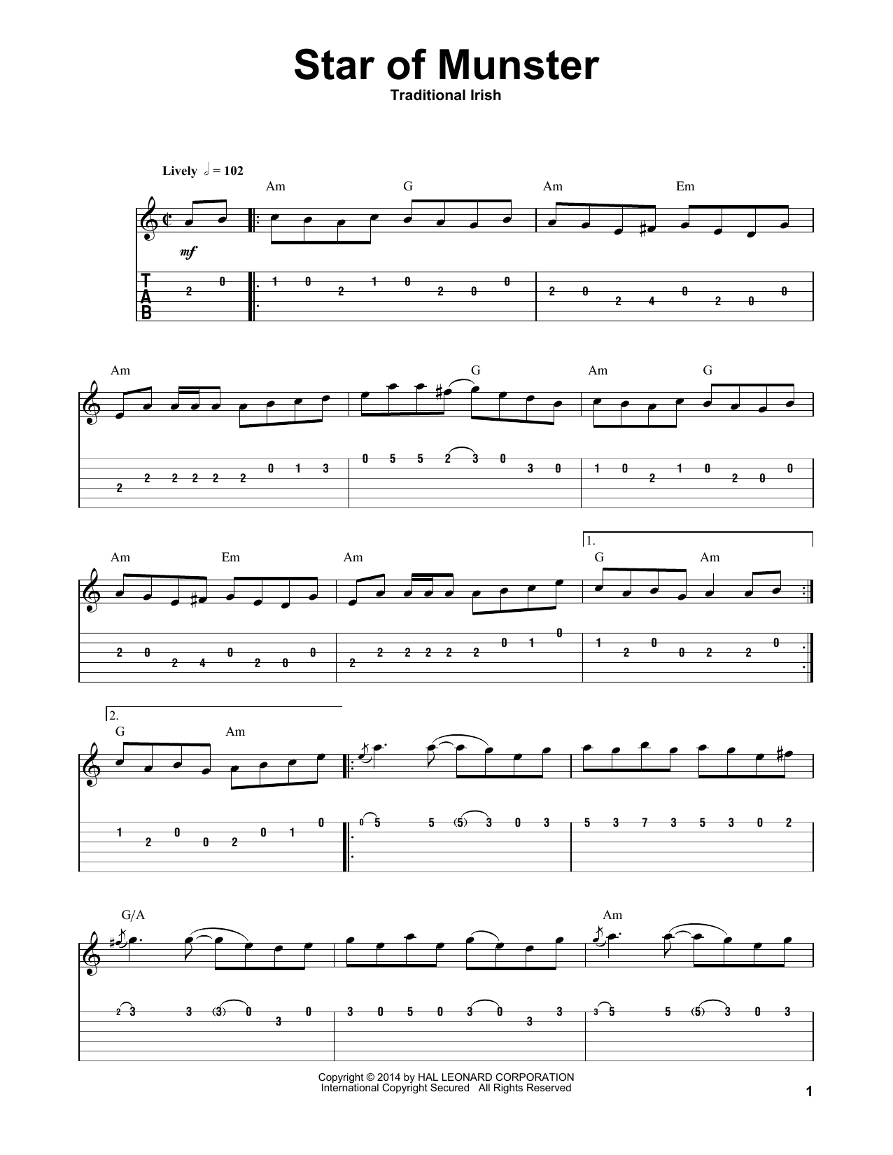 Star Of Munster (Guitar Tab (Single Guitar)) von Irish Folksong