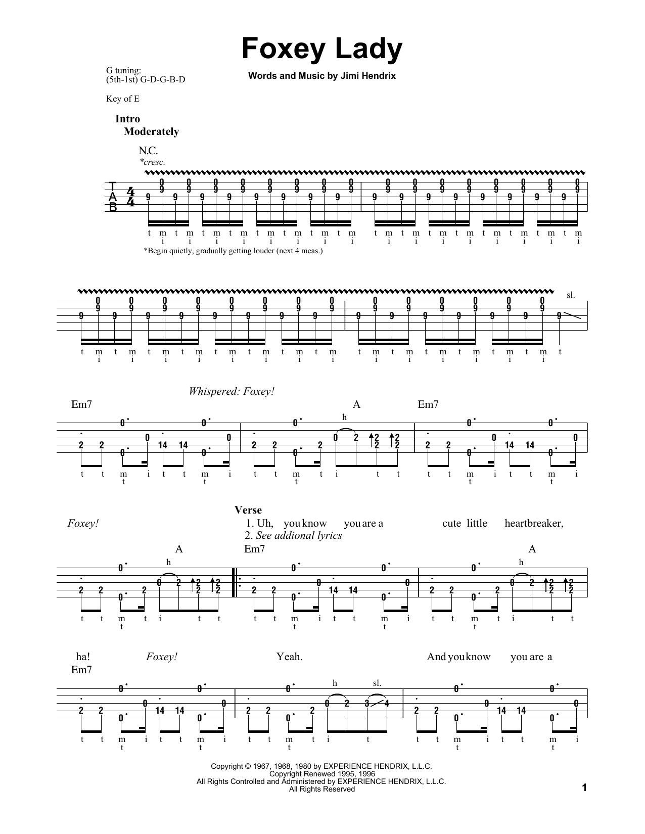 Foxey Lady (Banjo Tab) von Jimi Hendrix