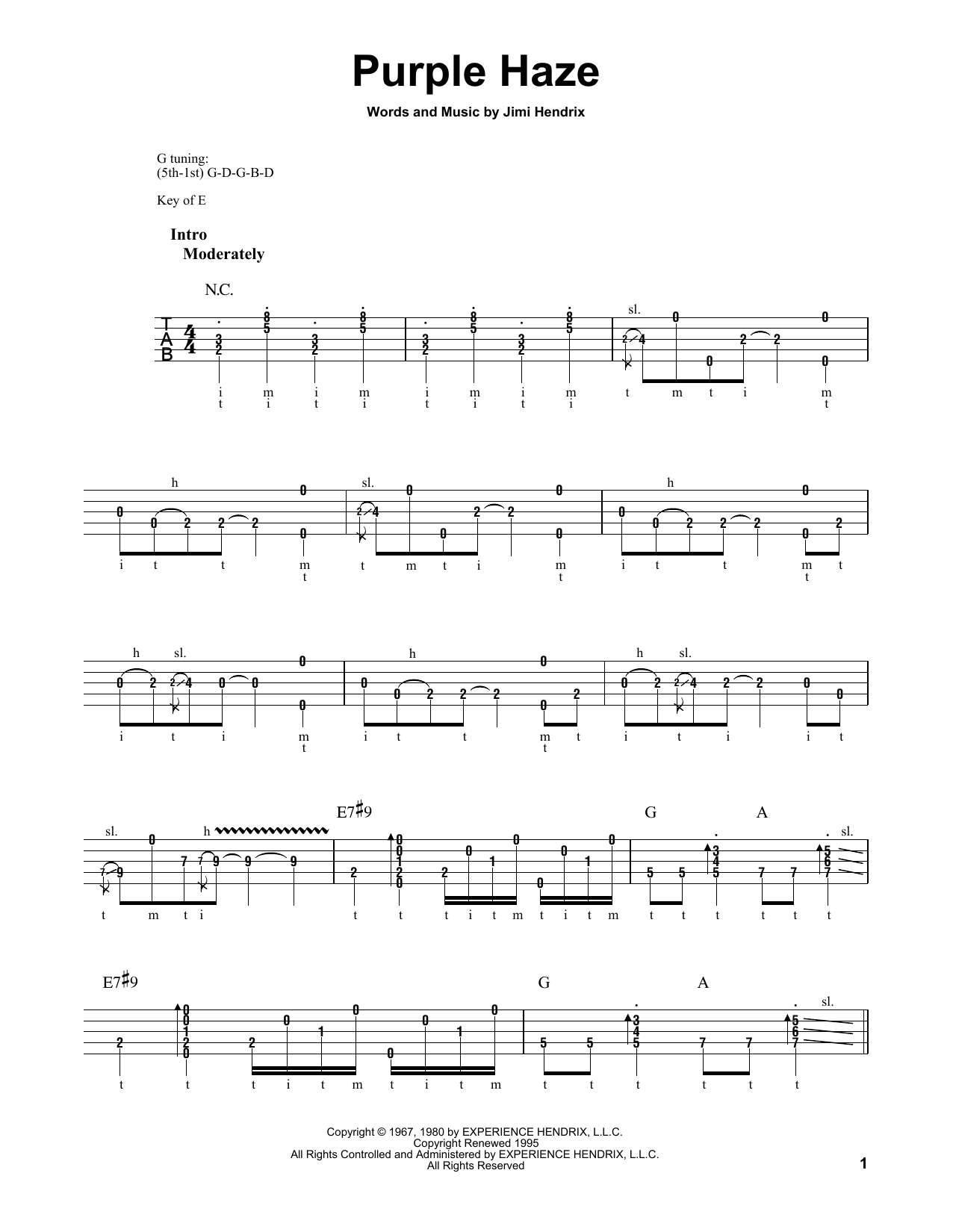 Purple Haze (Banjo Tab) von Jimi Hendrix