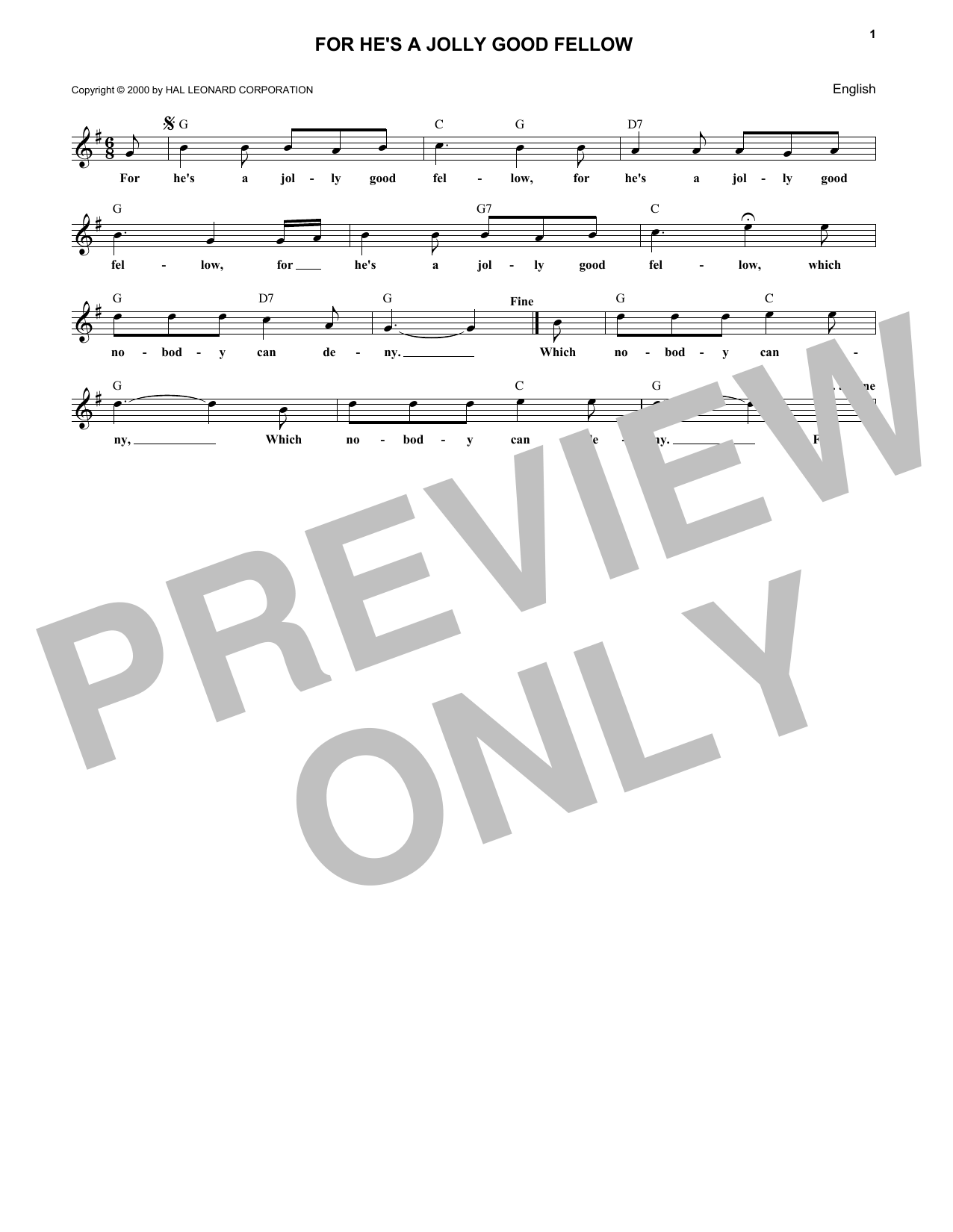 For He's A Jolly Good Fellow (Lead Sheet / Fake Book) von Traditional