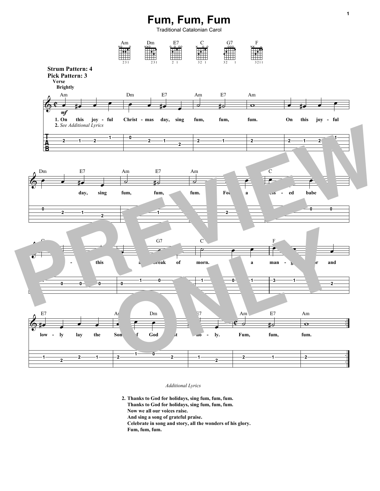 Fum, Fum, Fum (Easy Guitar Tab) von Traditional Catalonian Carol