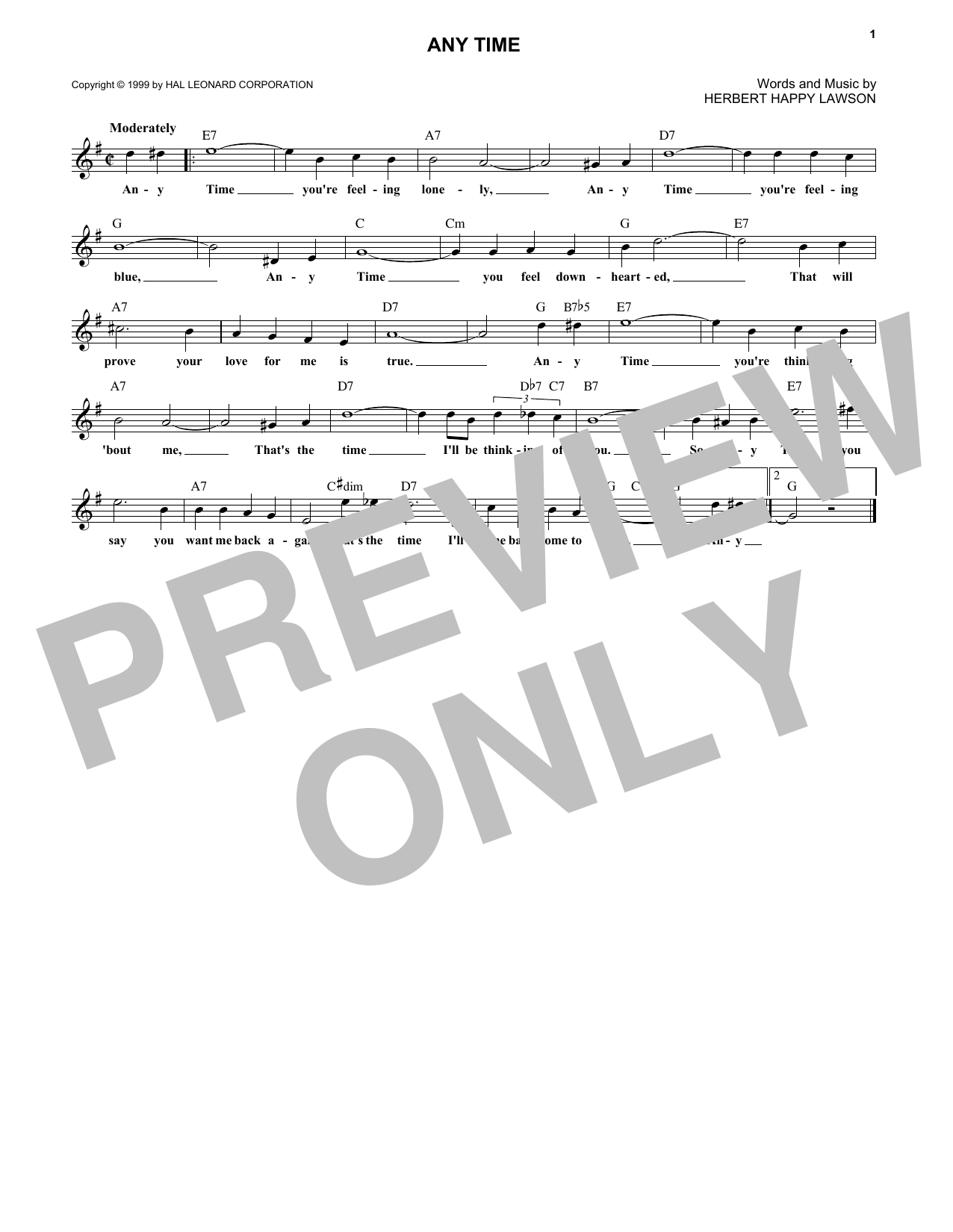 Any Time (Lead Sheet / Fake Book) von Herbert Happy Lawson