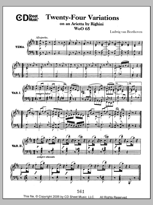 Variations (24) On An Arietta By Righini, Woo 65 (Piano Solo) von Ludwig van Beethoven