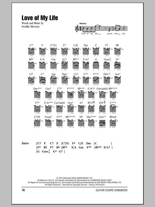 Love Of My Life Guitar Chordslyrics Online Noten Von Queen Smd 86224