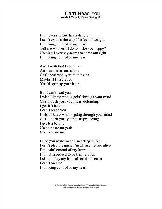 I Can't Read You (Lyrics Only) von Daniel Bedingfield